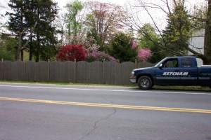 White cedar privacy fence style double crown with gothic style posts