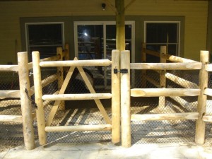 cedar 3 rail post and rail gate with self closing hinges and latch